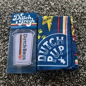 Dutch Bros Golden Eagle Air Freshener & Dutch Pup Bandana 2 pc Set